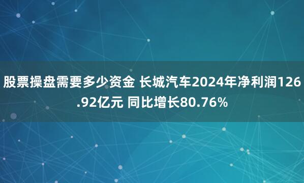 股票操盘需要多少资金 长城汽车2024年净利润126.92亿元 同比增长80.76%